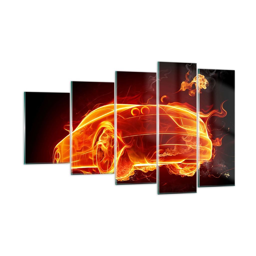 Bilder auf glas - Auto Feuer Illustration - 100x60cm - Glasbilder - Wandbilder - Kunstdruck - zum Aufhängen bereit - Wanddekoration aus Glas - Gla...