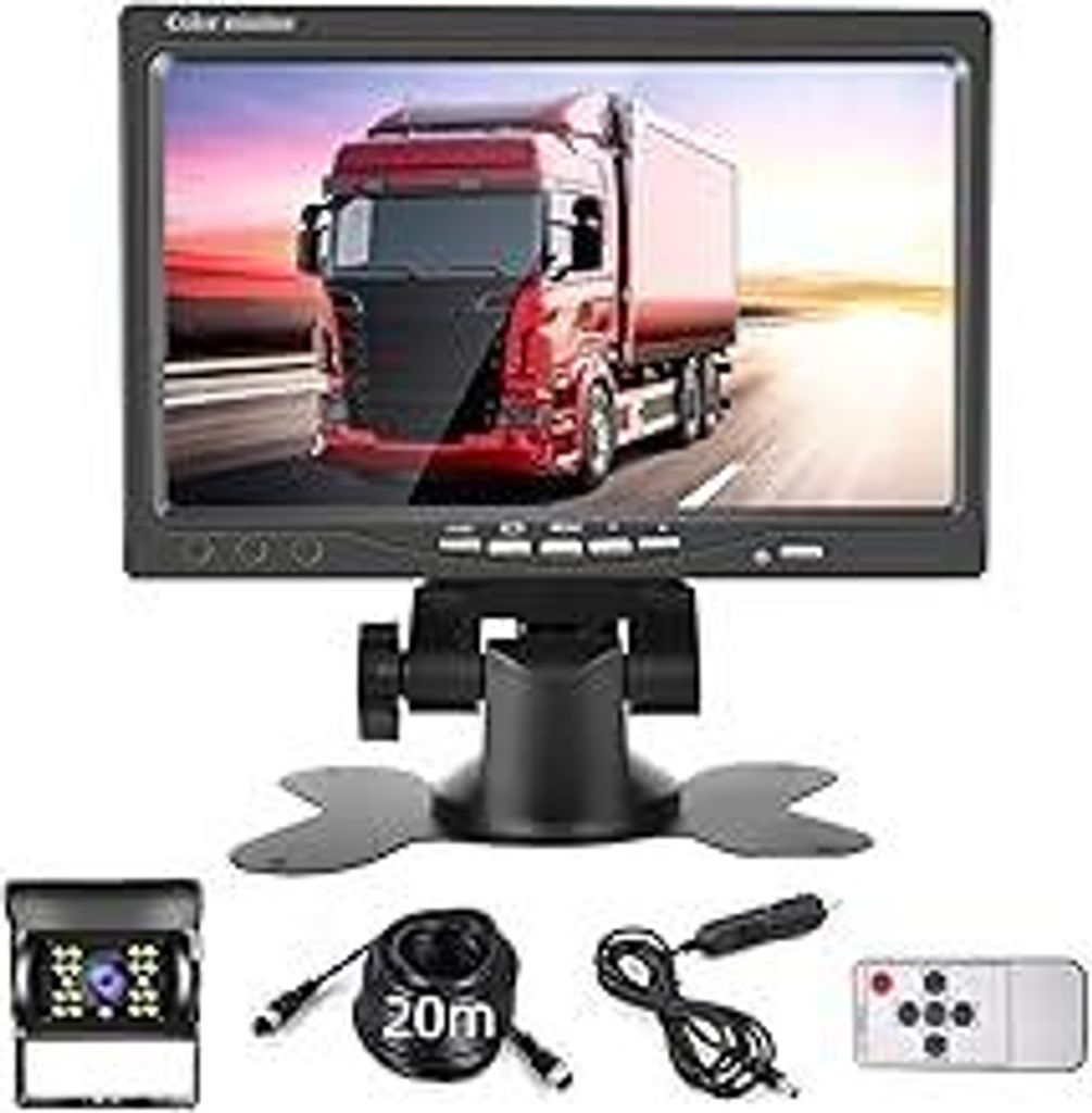 Hodozzy Rückfahrkamera-Set mit 7-Zoll-HD-Monitor, IP68 wasserdichte 18 IR Nachtsicht-Auto-Backup-Kamera, 20m 4 Pin Kabel Rückfahrkamera 12V - 24V...