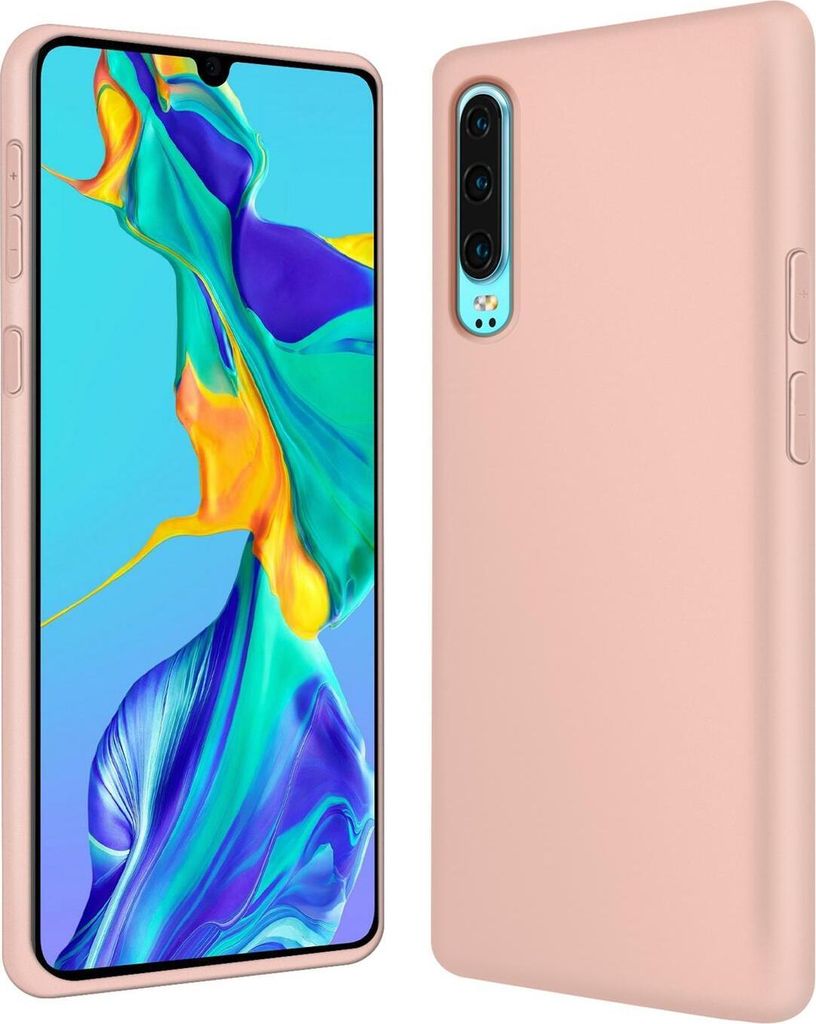 Conie TPU Schutzhülle für Huawei P30 Tasche Case Cover Bumper Silikon Mikrofaser Inlay Hülle in Rosa matt