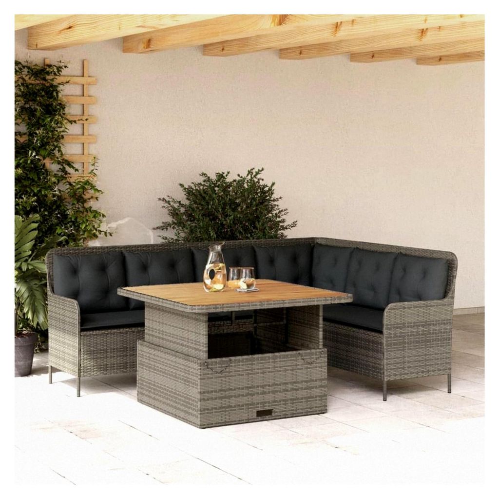 Polyrattan Lounge mit verstellbarem Esstisch 110 x 110 x 40/71 cm, Gartenlounge, Sitzgruppe, Ecklounge, Ecksofa, Rattan Gartenmöbel Set inkl. Sitz...