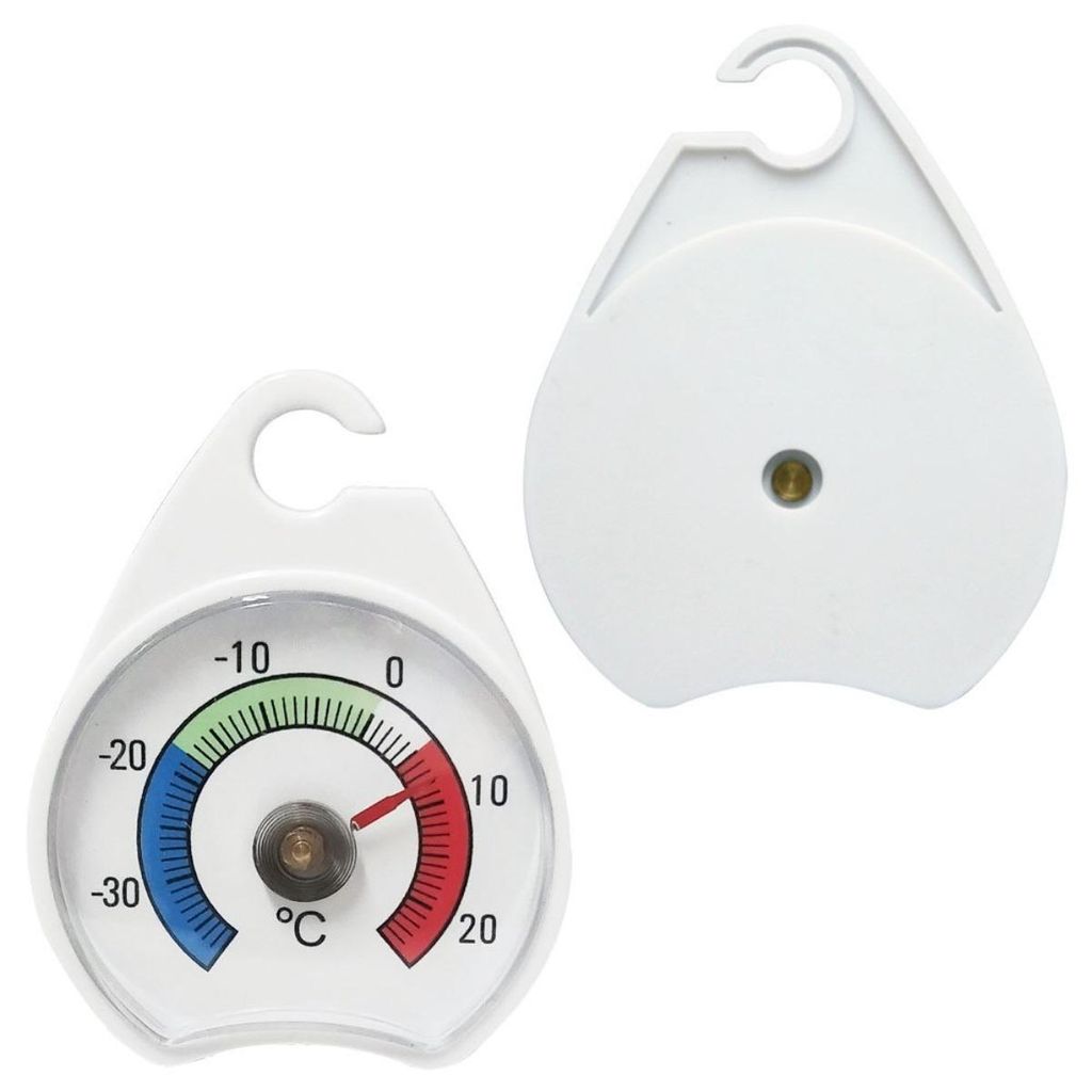 INF Weißes Kühlschrankthermometer ohne Batterie, Edelstahlfühler, Haken