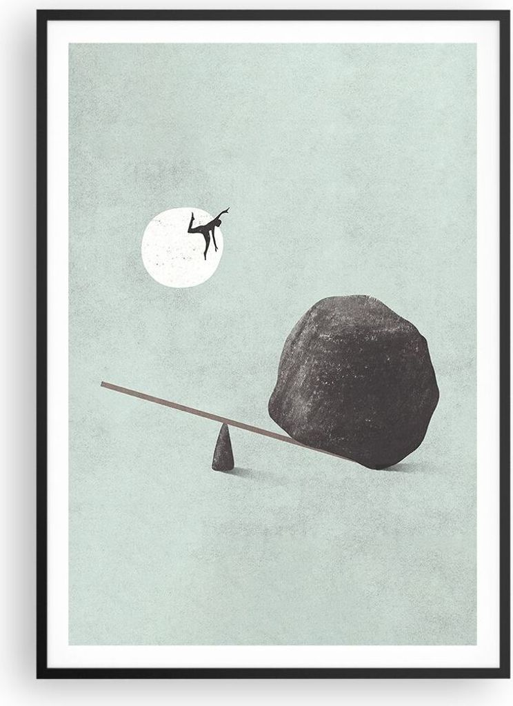 Gerahmtes Poster - Schwarzer Rahmen - Stein Hebel Physik - 70x100 cm - Wand Bild - Wanddeko - Wandbilder - Kunstposter - Wandposter - Bilderrahmen ...