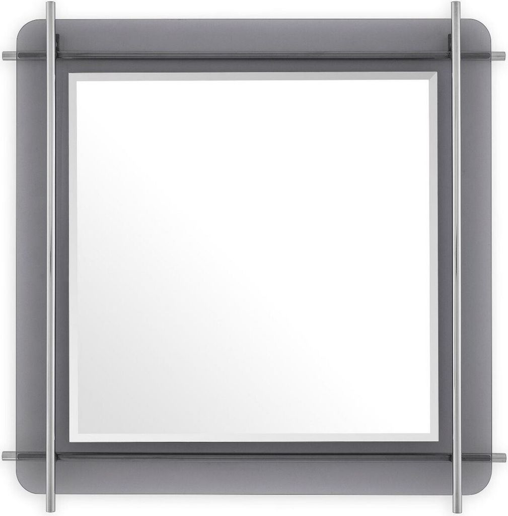 Casa Padrino Luxus Spiegel Silber / Grau 85,5 x 5 x H. 85,5 cm - Quadratischer Wandspiegel mit grau getöntem Glasrand und Edelstahl Stangen - Luxu...
