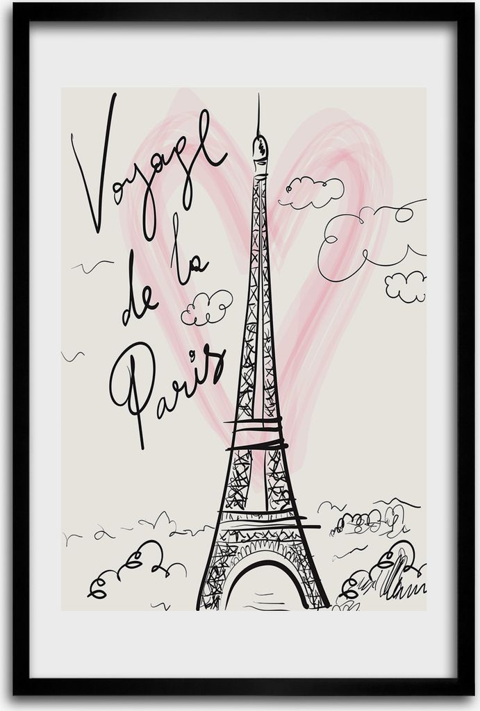 Bild - Bilderrahmen - 40 cm x 60 cm - MDF - Rahmen - Wandkunst - Eiffelturm Paris