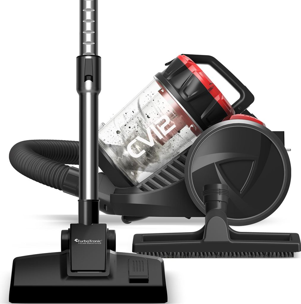 TurboTronic Zyklon Staubsauger - CV12 – brachiale 18kPa Saugkraft ohne Beutel, inkl. Parkettdüse & 2x HEPA-Filter, kleiner Trockensauger für Pa...