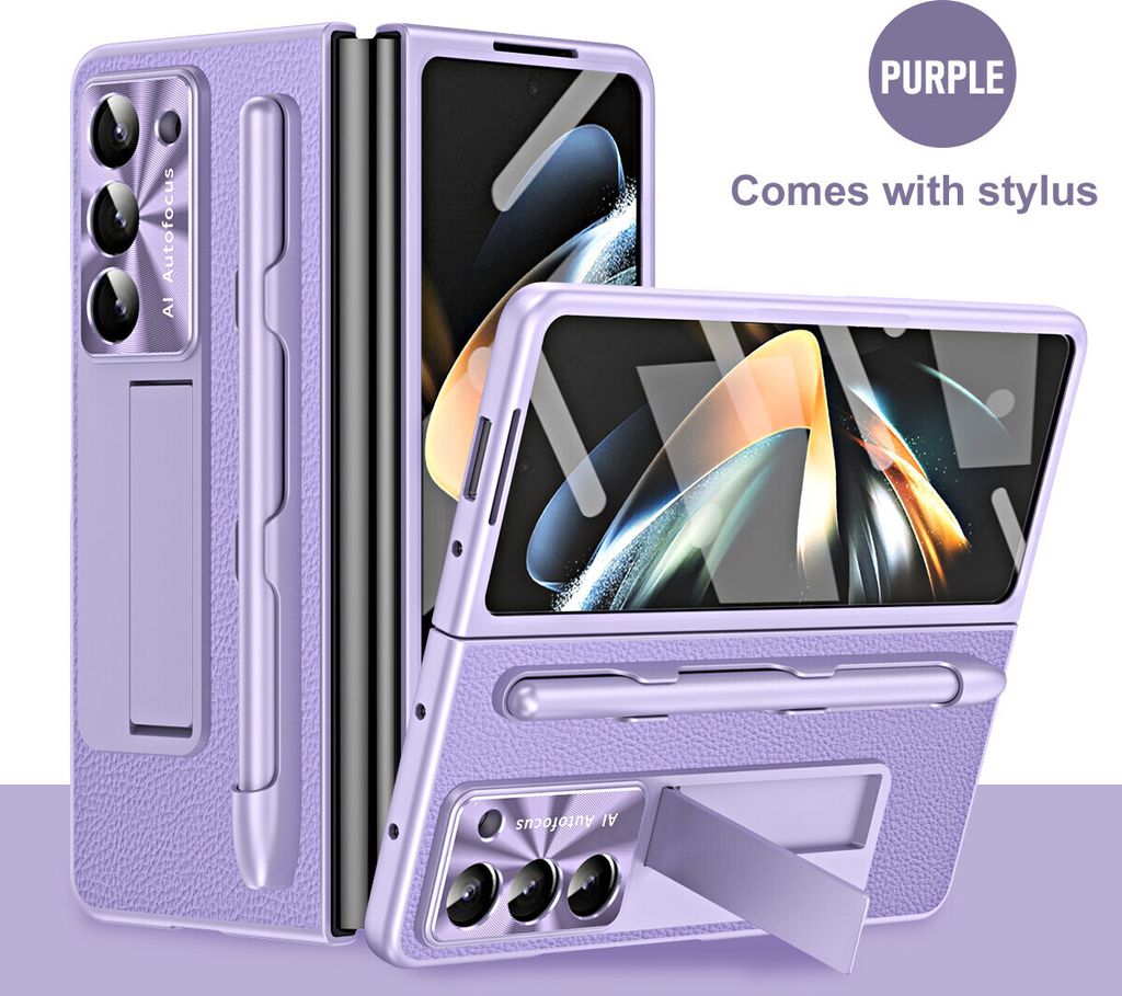 Hülle für Samsung Galaxy Z Fold 6 Litschi Hart PC Schutzhülle mit Displayschutz, Linsenschutz, Stander, Stifthalter Lila