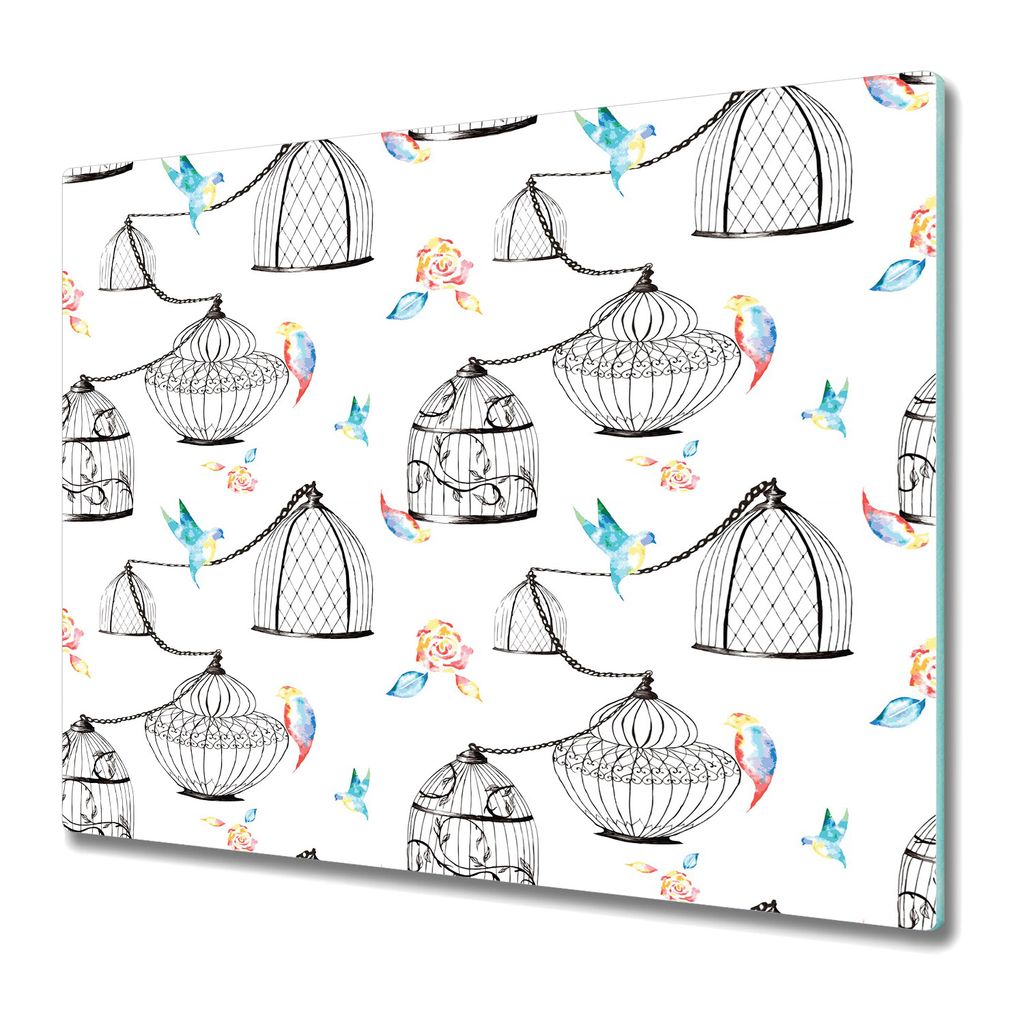 Küchenschneidebrett - Schneidebrett Glas - Herdabdeckung - 60x52 - Vogelkäfige und Vögel