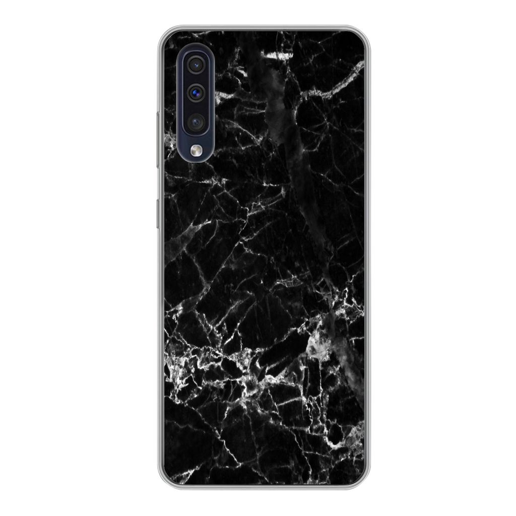 MuchoWow Handyhülle Schutzhülle Hülle für Samsung Galaxy A50 Marmor - Stein - Schwarz Silikon Softcase Handy Hülle - Mobiltelefonhülle