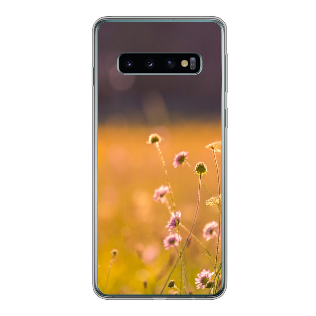 MuchoWow Handyhülle Schutzhülle Hülle für Samsung Galaxy S10 Blumen - Hell - Rosa Silikon Softcase Handy Hülle - Handytasche