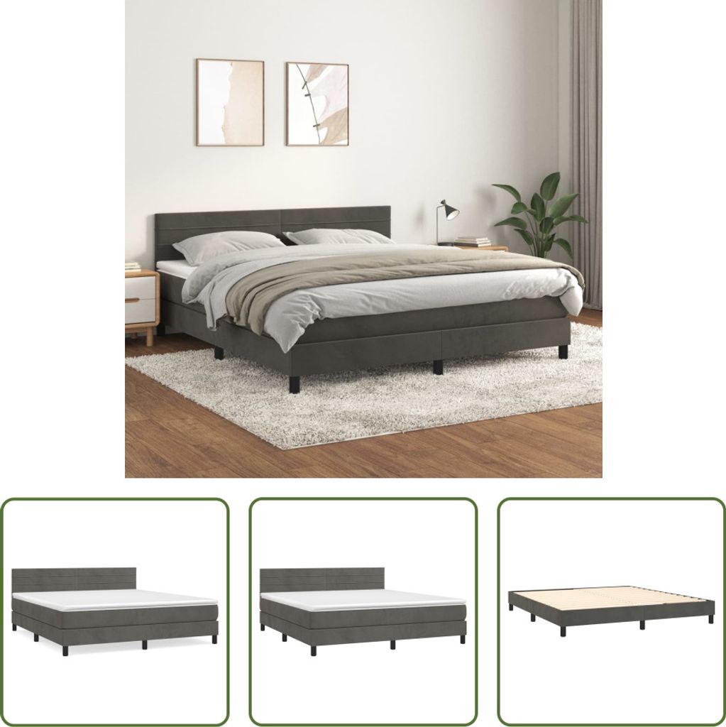 The Living Store Boxspringbett mit Matratze Dunkelgrau 160x200 cm Samt