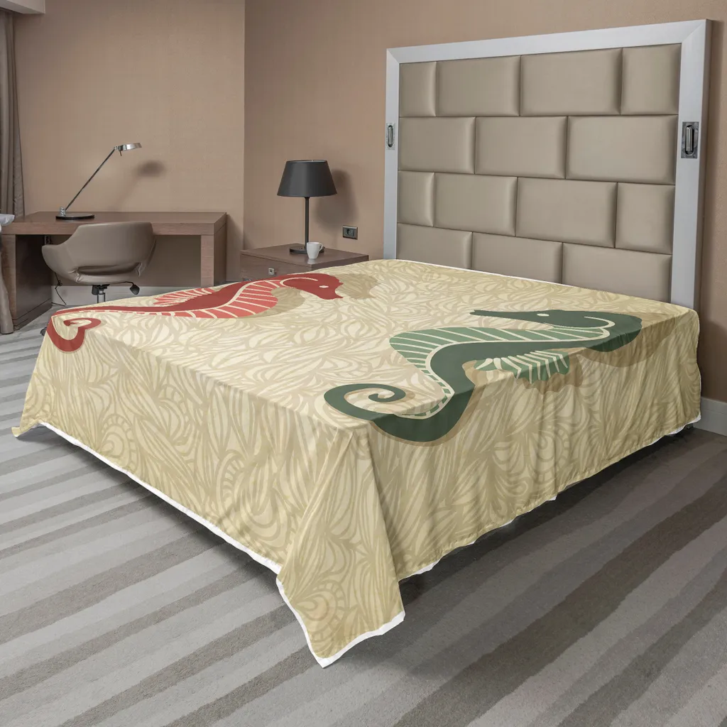 ABAKUHAUS Drap Plat Nautical Seepferde - Lit King Size 266x260cm Vert