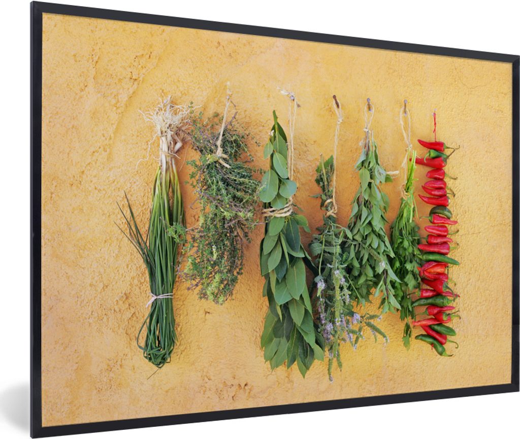 MuchoWow MuchoWow Gerahmtes Poster Mediterrane Kräuter 60x40 cm - Poster mit zchwarzem Bilderrahmen - Printing - Wanddeko Schlafzimmer