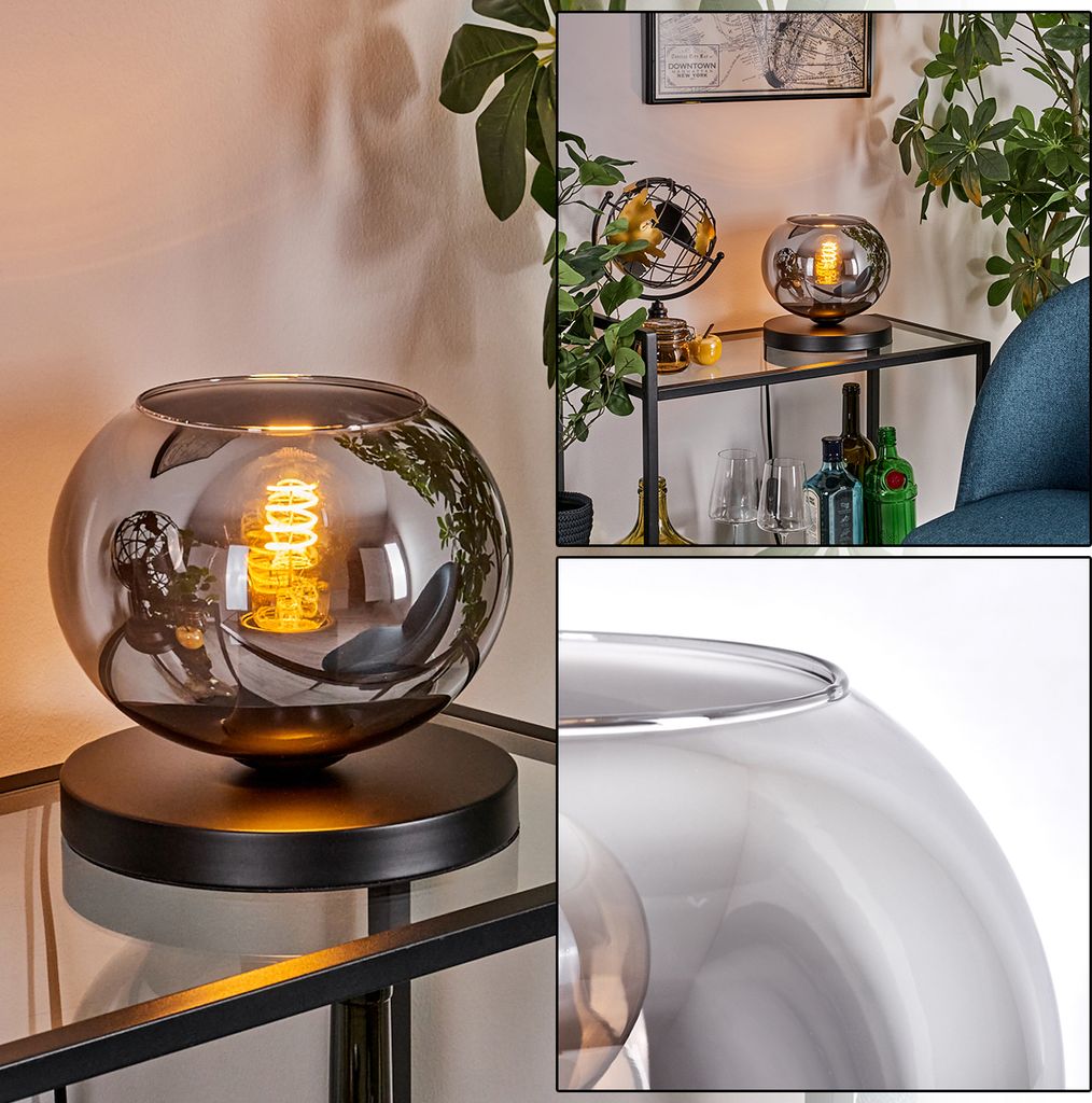 Carrone Tischlampe aus Metall/Glas in Schwarz/Rauchfarben