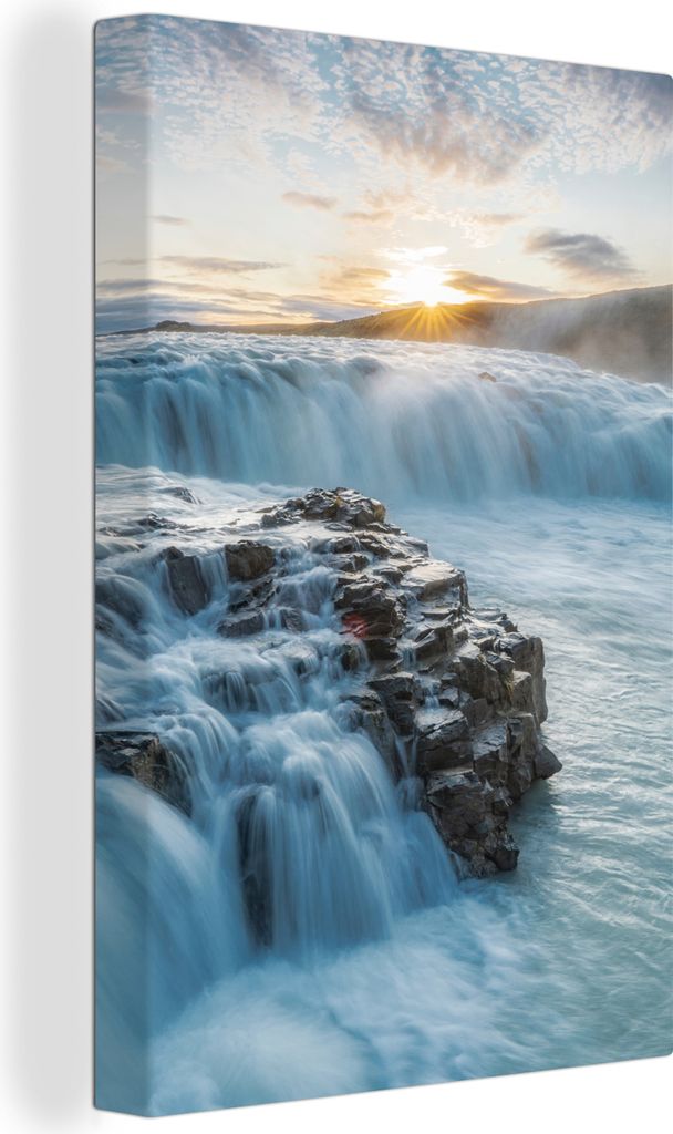 OneMillionCanvasses - Leinwandbilder - 90x140 cm, Wasserfall - Wasser - Steine - Sonne - Natur, Wandbilder Kunstdruck Wanddekoration - Foto auf L...