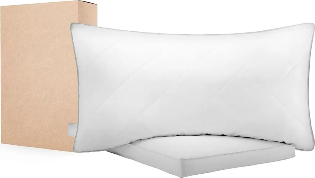 Set 2 Cuscini Letto Professionali - Bianco Queen Size Piuma Sintetica