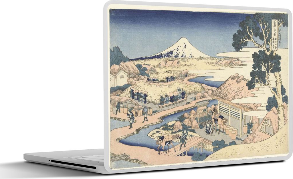 MuchoWow Laptop Aufkleber Sticker Cover Der Fuji von der Teeplantage Katakura in der Provinz Suruga - Gemälde von Katsushika Hokusai 32.5x23.5 c...