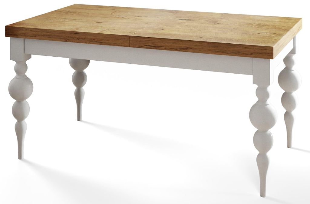 Rechteckiger Esstisch Ausziehbar Lena, Moderner Wohnzimmertisch 120-160x80x78, 5 cm , Lancelot mit Tischbeinen in Weiß