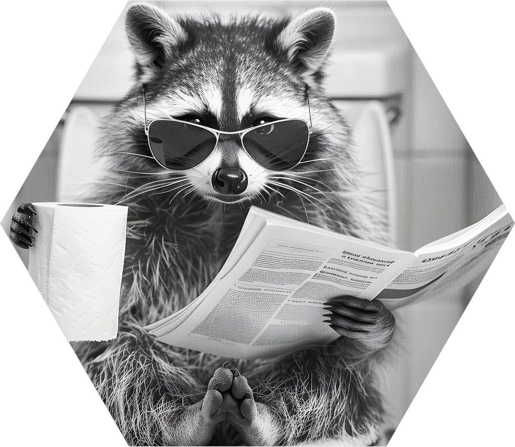 DEQORI Fototapete Sechseck 55x47,6 cm 'Der Klo-Kommandant' Wand Tapete Leinwand Sticker