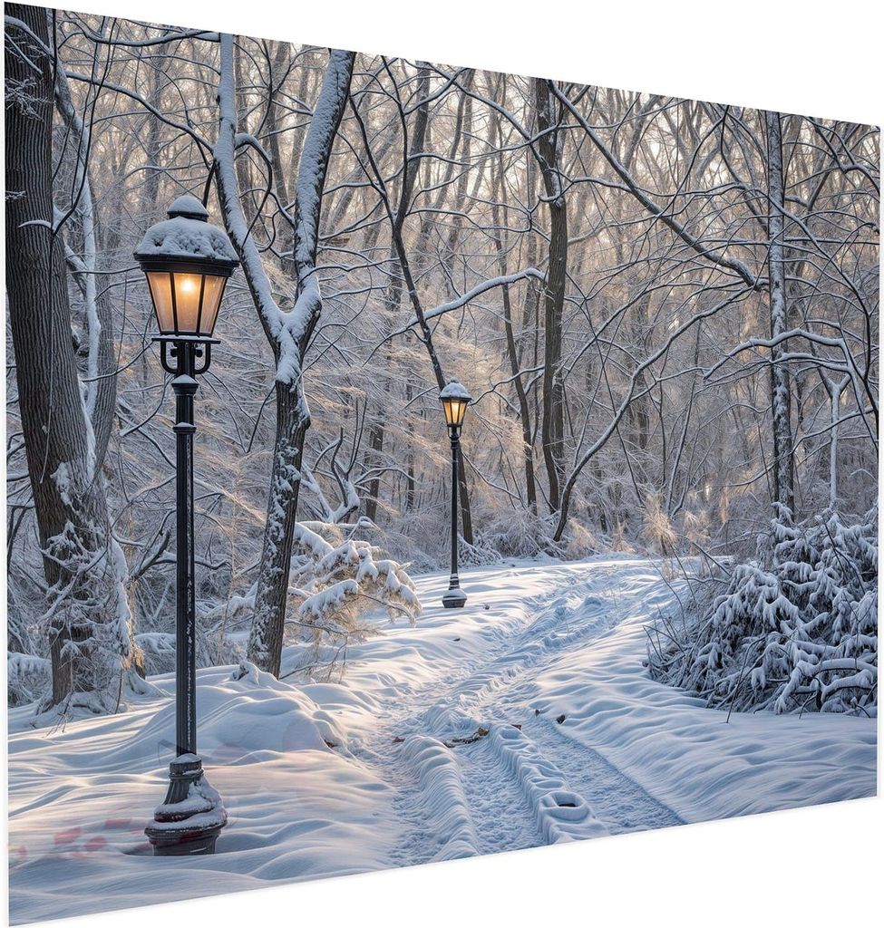 Glasbild 100x80cm in XXL für Wohnzimmer, Schlafzimmer Motiv Verschneiter Waldweg