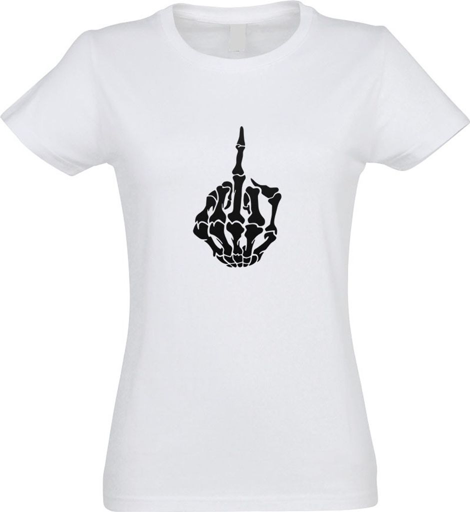 Kiwistar - T-Shirt tailliert - Damen - Weiss - Mittelfinger Skelett Hand - mit Motiv Bedruckt - Funshirt Design - Sport - Freizeit - Damen - L