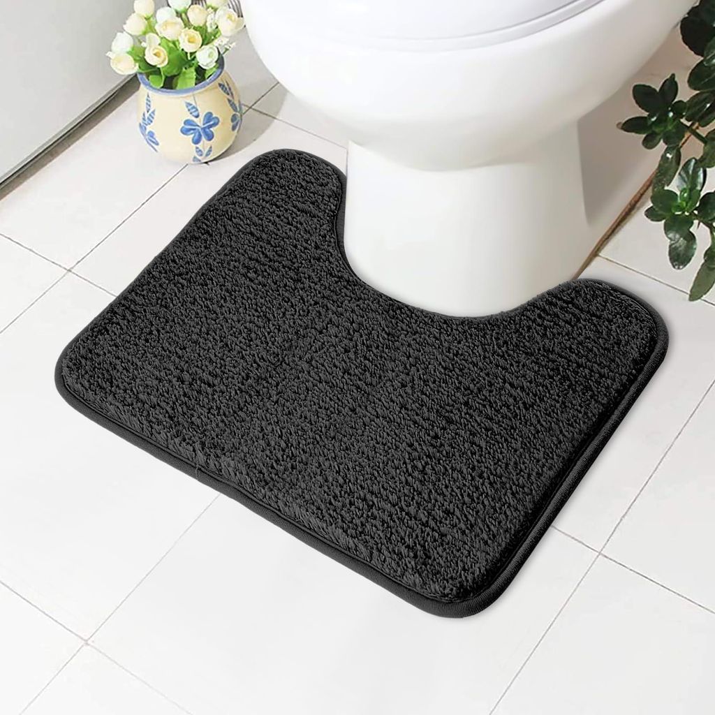 Rutschfeste Toilettenmatte, waschbare Toilettenmatte mit Aussparung, weiche, hochflorige Toilettenmatte, Mikrofaser-Badematte - 50 x 40 cm (schwarz)