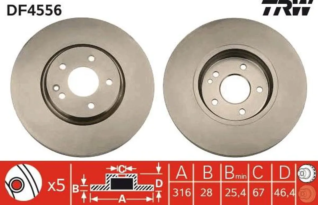 Disque de frein TRW DF4556 anticorrosion pour Mercedes Classe C et E