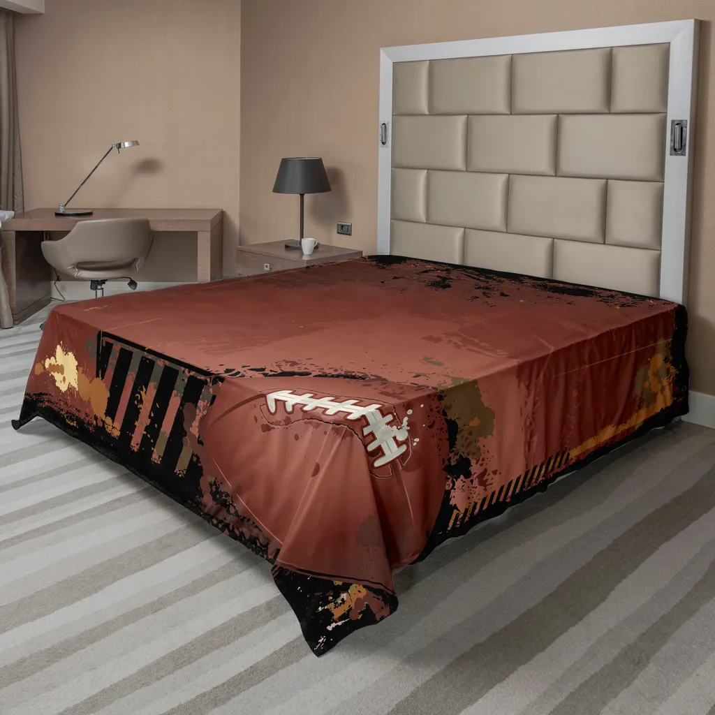 Drap de lit sport pour déco chambre ado - Motif Rugby Marron 244cm