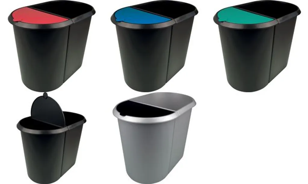 Poubelle papier pour bureau helit 20L noire ovale sans couvercle PE