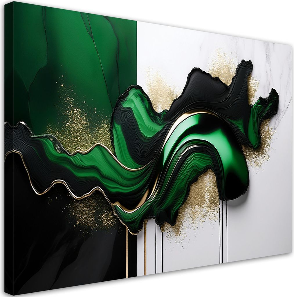 Leinwandbild Grüne moderne Abstraktion mit Gold 90x60 Feeby Grün bild für die wand bereit zum aufhängen