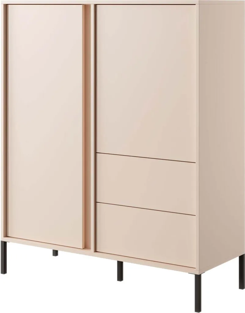 Bahut de Rangement 103cm Beige et Noir Dast - Buffet Haut de Salon