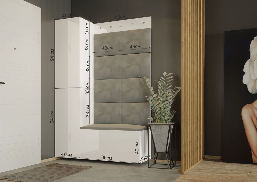 Flurwand mit Schuhregal BALOBA 4 - weiß / weiß glänzend