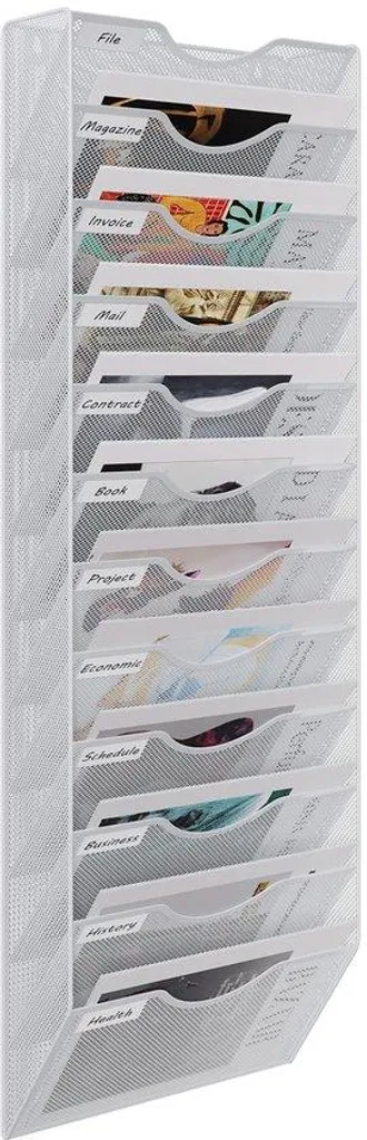 Porte-documents A4 mural métal blanc 12 cases : fini le désordre au bureau