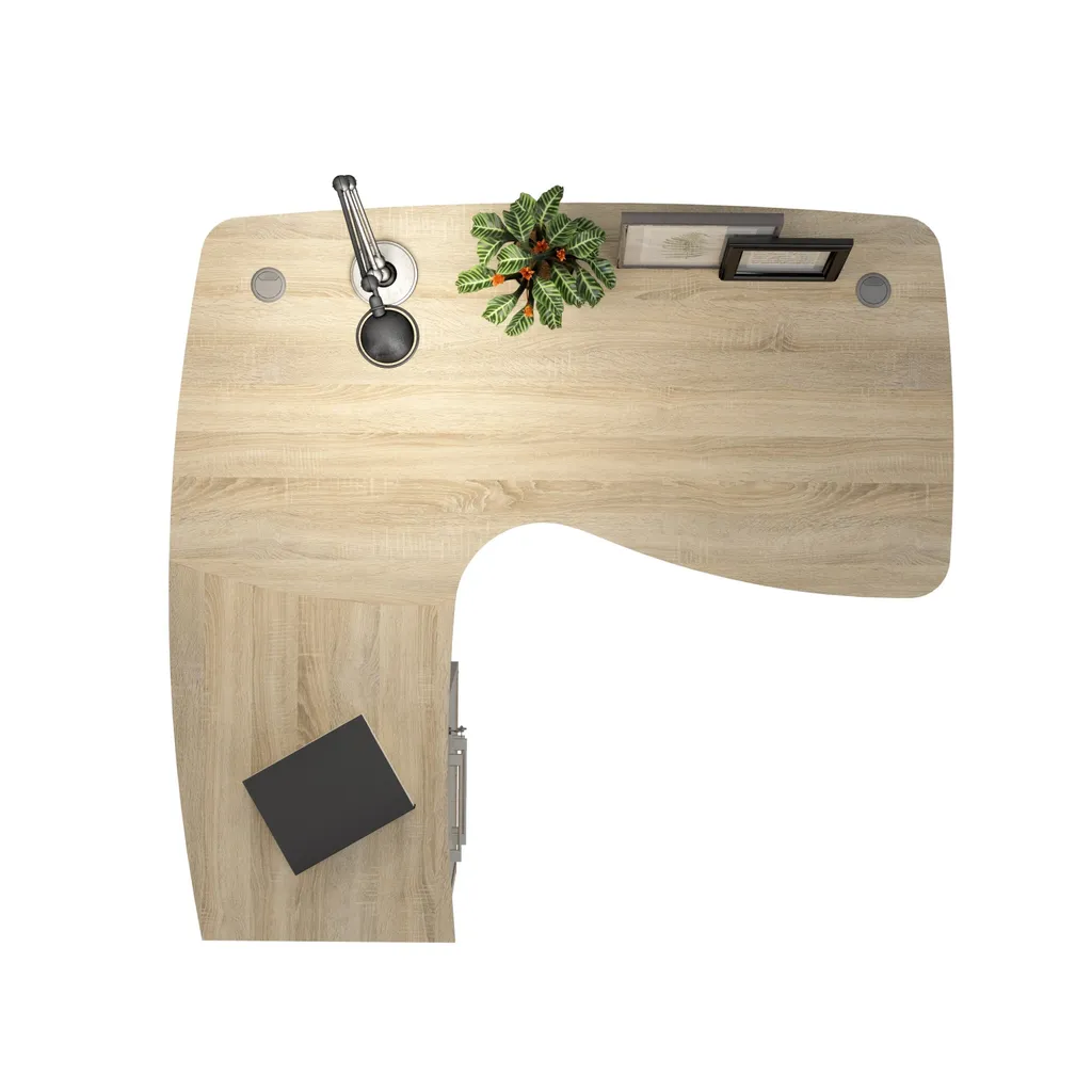 Bureau d'angle Prima Idéal pour Télétravail : Chêne avec Rangements - 4