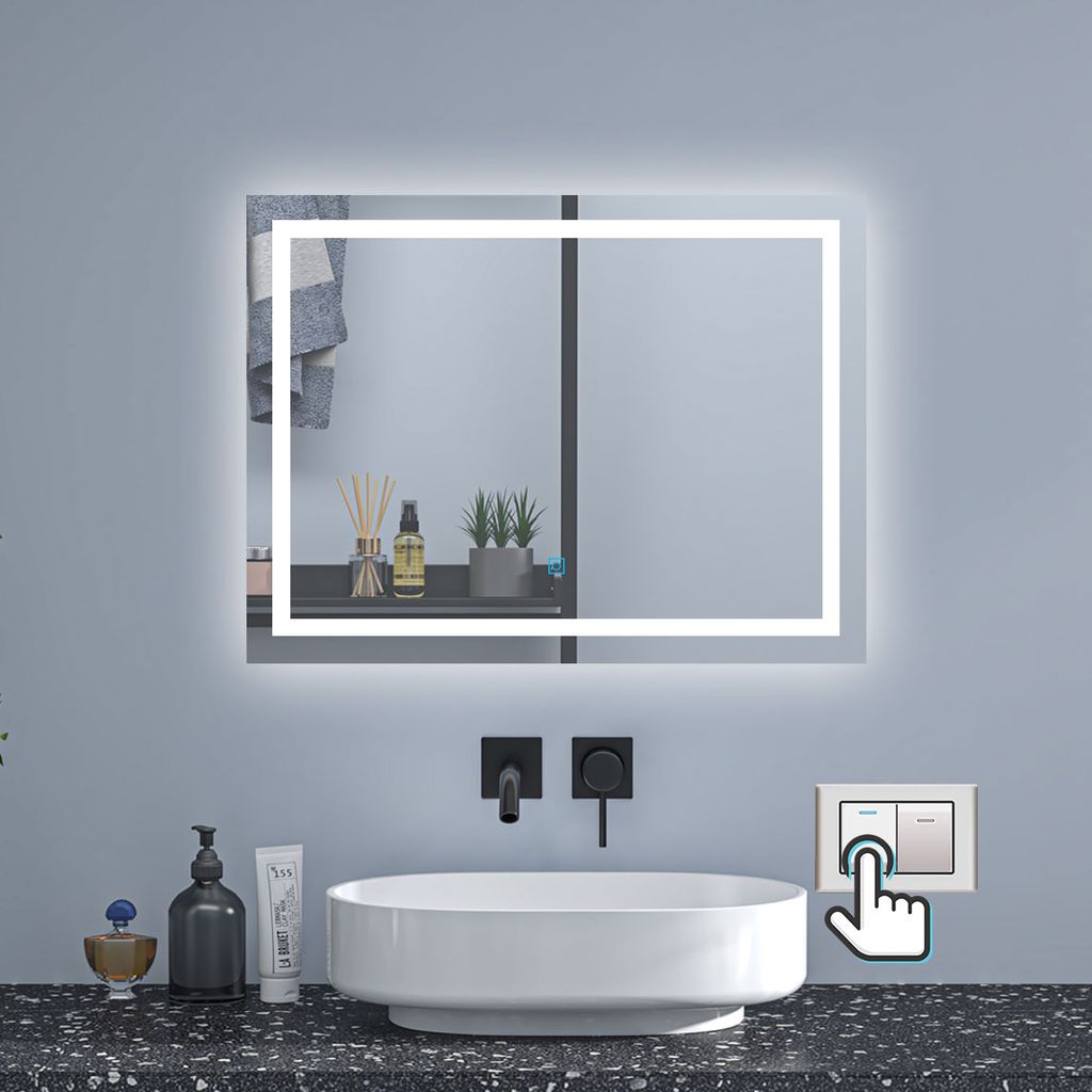 Badezimmerspiegel mit Beleuchtung 80x60/90x70 Led Spiegel Touch Uhr  Beschlagfrei