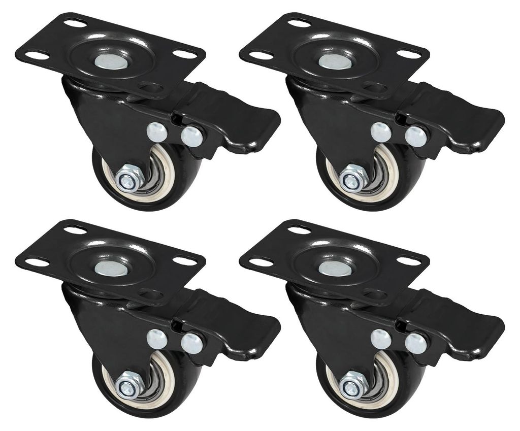 Schwerlastrollen aus Polyurethan mit Bremse 4er Set HMF 6710 38 mm Schwarz