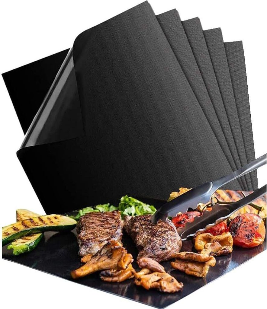 Domarex BBQ Grillmatte (5er Set) Wiederverwendbar, Antihaftbeschichtet, Hitzebeständig, Leicht zu Reinigen, 40x33 cm, Grillmatten, Teflon Grillmatte