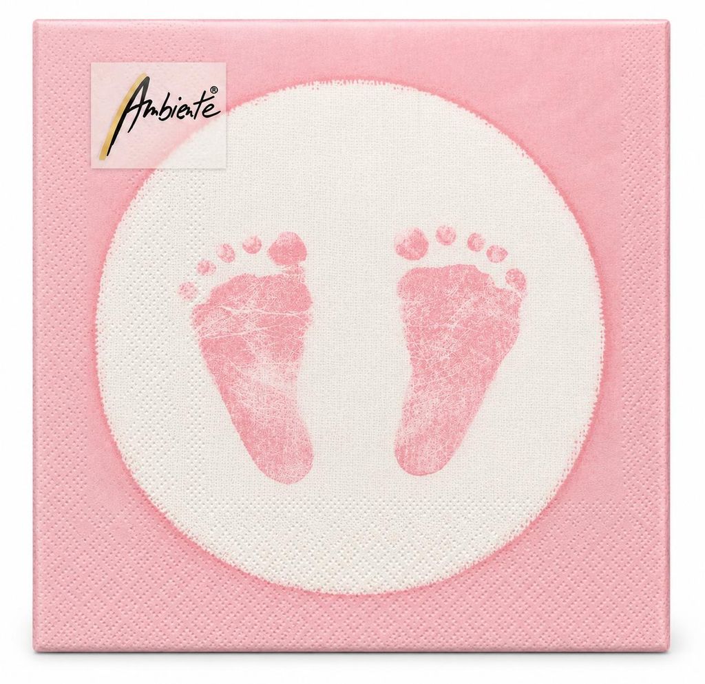 20 serviettes Baby Steps Girl - Empreintes de pas bébé rose Image du produit  Image générée par une IA