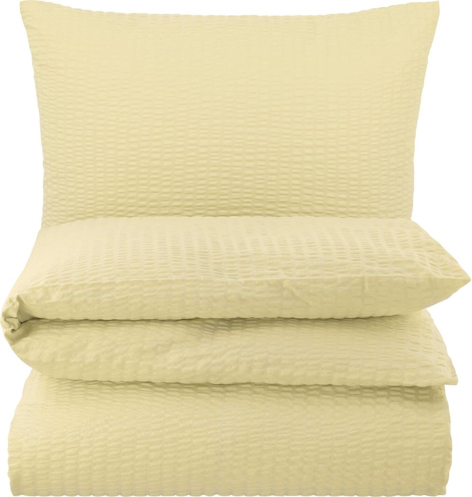 Seersucker Bettwäsche 155x220 Einfarbig Creme Uni Bettwäsche Sommer Bettbezug 155 x 220 - Bügelfrei