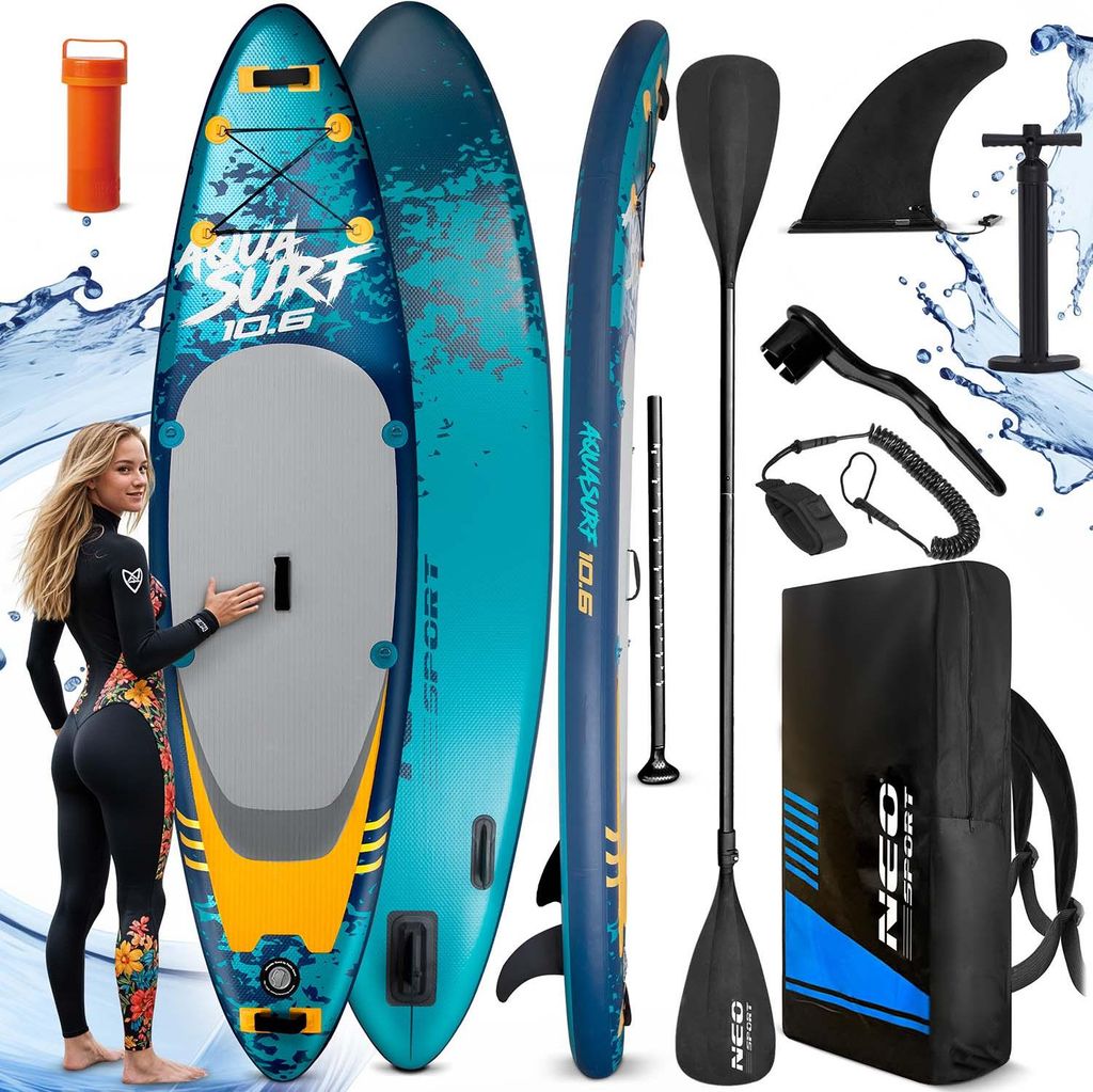 Neo-Sport 170005 SUP-Paddleboard mit Zubehör, Aquasurf, 140 kg, 320 cm