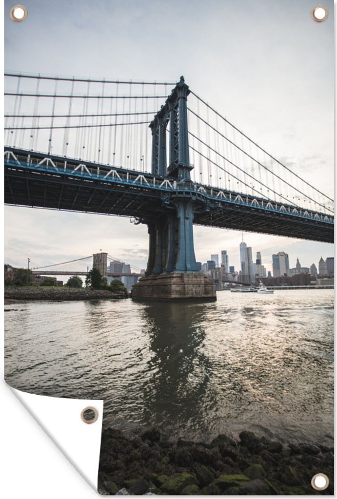 MuchoWow 40x60 cm Outdoor-Poster Gartendeko Sichtschutz Garten Poster für den Garten Manhattan - Brücke - Wasser