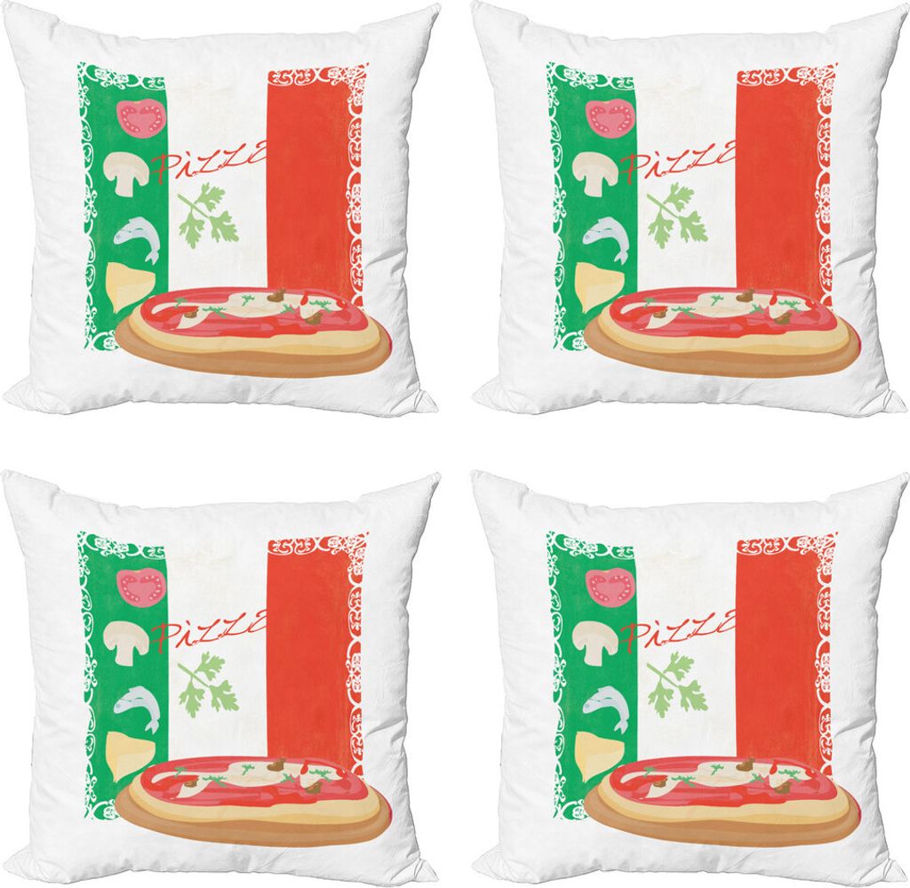 ABAKUHAUS Pizza Kissenbezug Set (4 Stück), Italienische Küche und Flagge, Moderner Doppelseitiger Digitaldruck, 50 cm x 50 cm, Mehrfarbig