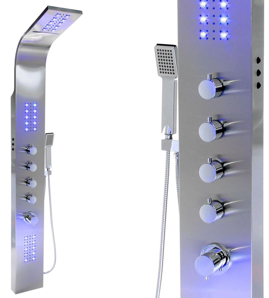 Edelstahl Duschpaneel mit LED Beleuchtung und Produktbild 