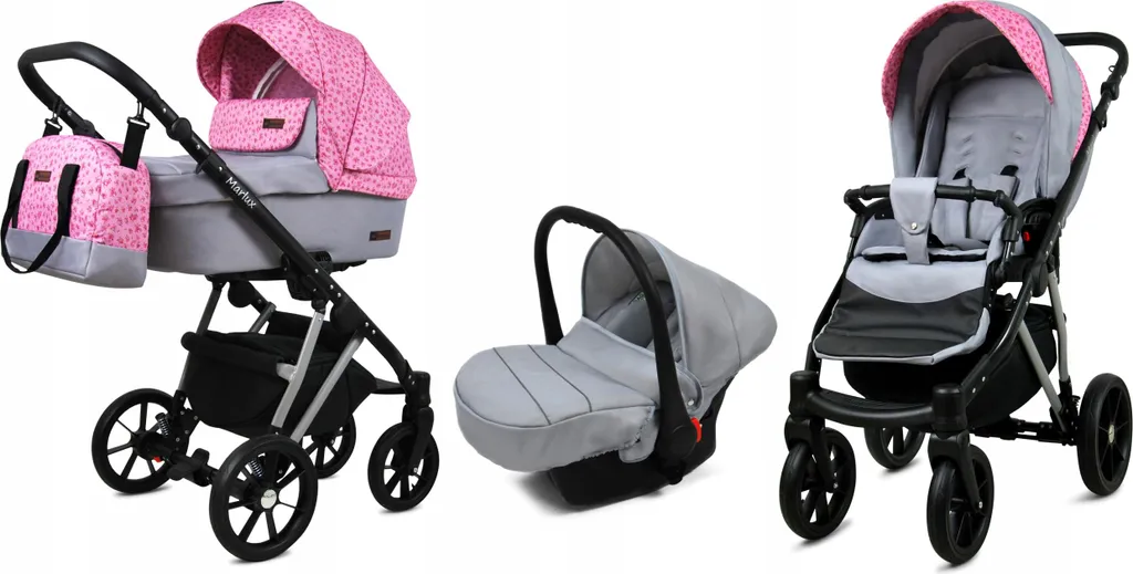 Poussette 3 en 1 Trio BabyLux® Marlux Magnetic rose avec Fixation Aimant