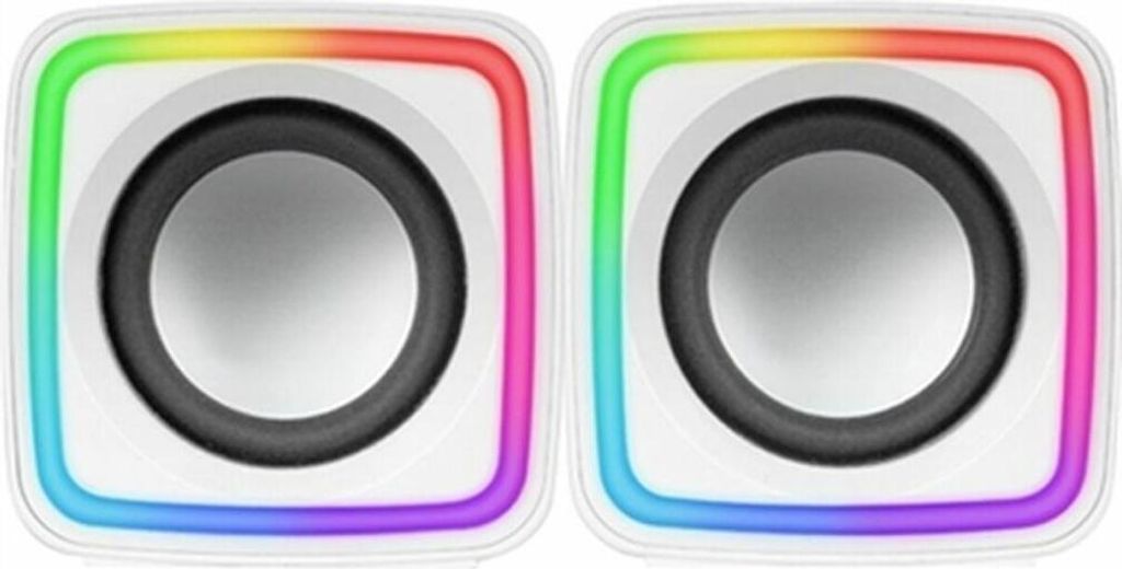 Mars Gaming MSCUBEW Weiß, kompakte RGB-Gaming-Lautsprecher, 8W DSP Soundprozessor, Lautstärkeregler