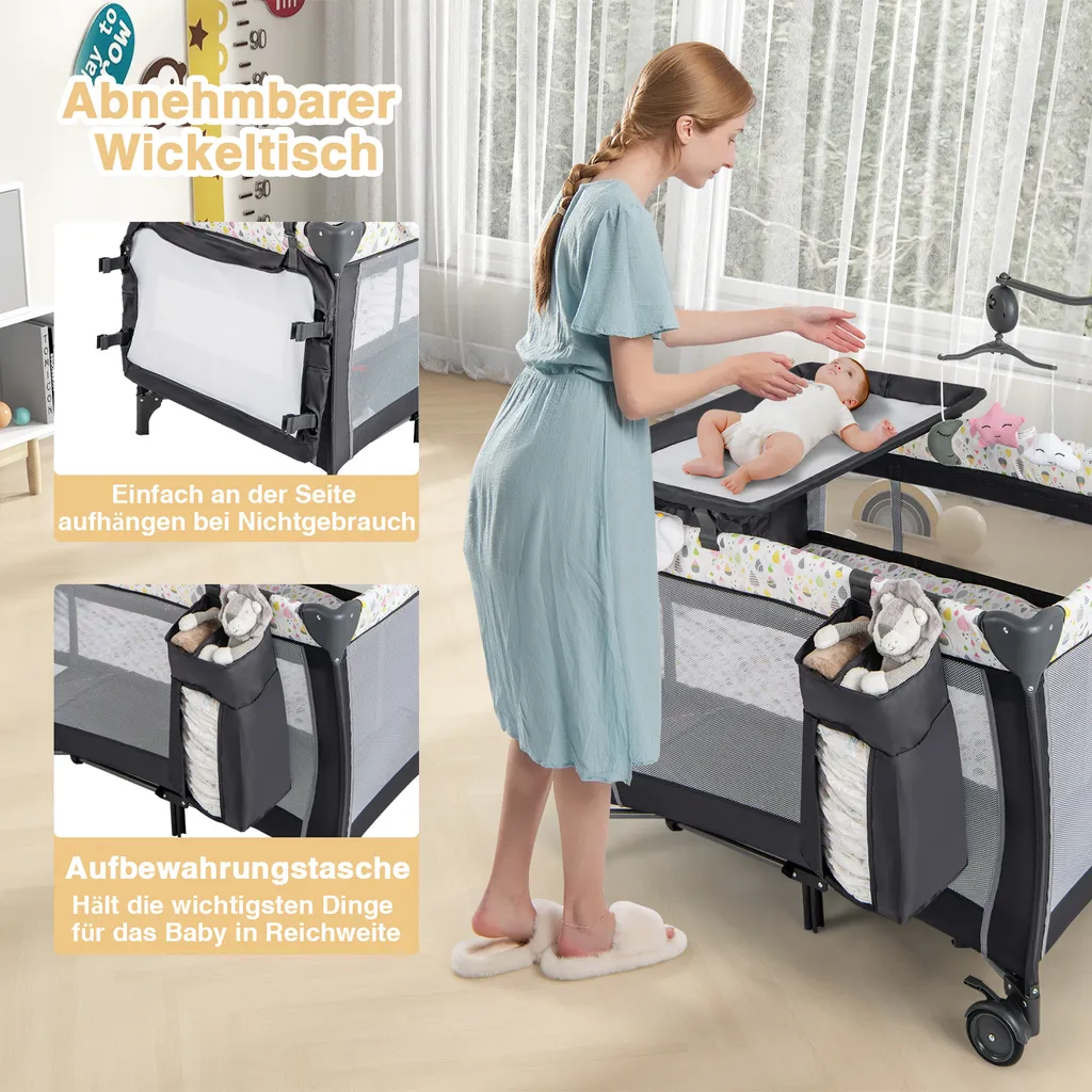 Lit parapluie 3 en 1 compact pour vacances avec matelas et jouets - 6