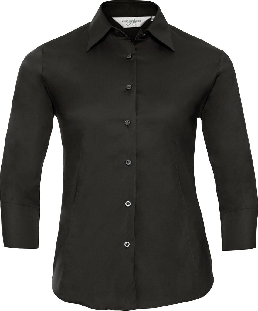 Russell Collection Easy Care Bluse, 3/4-Armlänge BC1030 (M) (Schwarz)