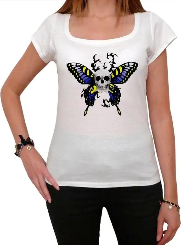 Damen Grafik T-Shirt Schmetterlingsschädel – Butterfly Skull – Öko-Verantwortlich Vintage Jahrgang Kurzarm Lustige Druck Geburtstag Geschenk ...