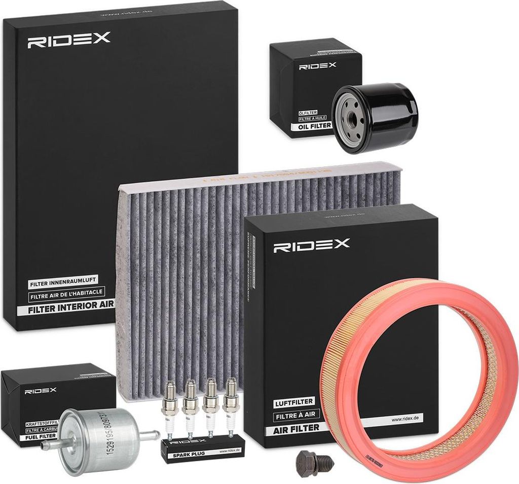 RIDEX Inspektionspaket Filterset für VW Polo Schrägheck (6N1) Caddy II Kastenwagen (9K9A) Polo Classic (6V2) Polo Variant (6V5) Caddy II Kombi (9...