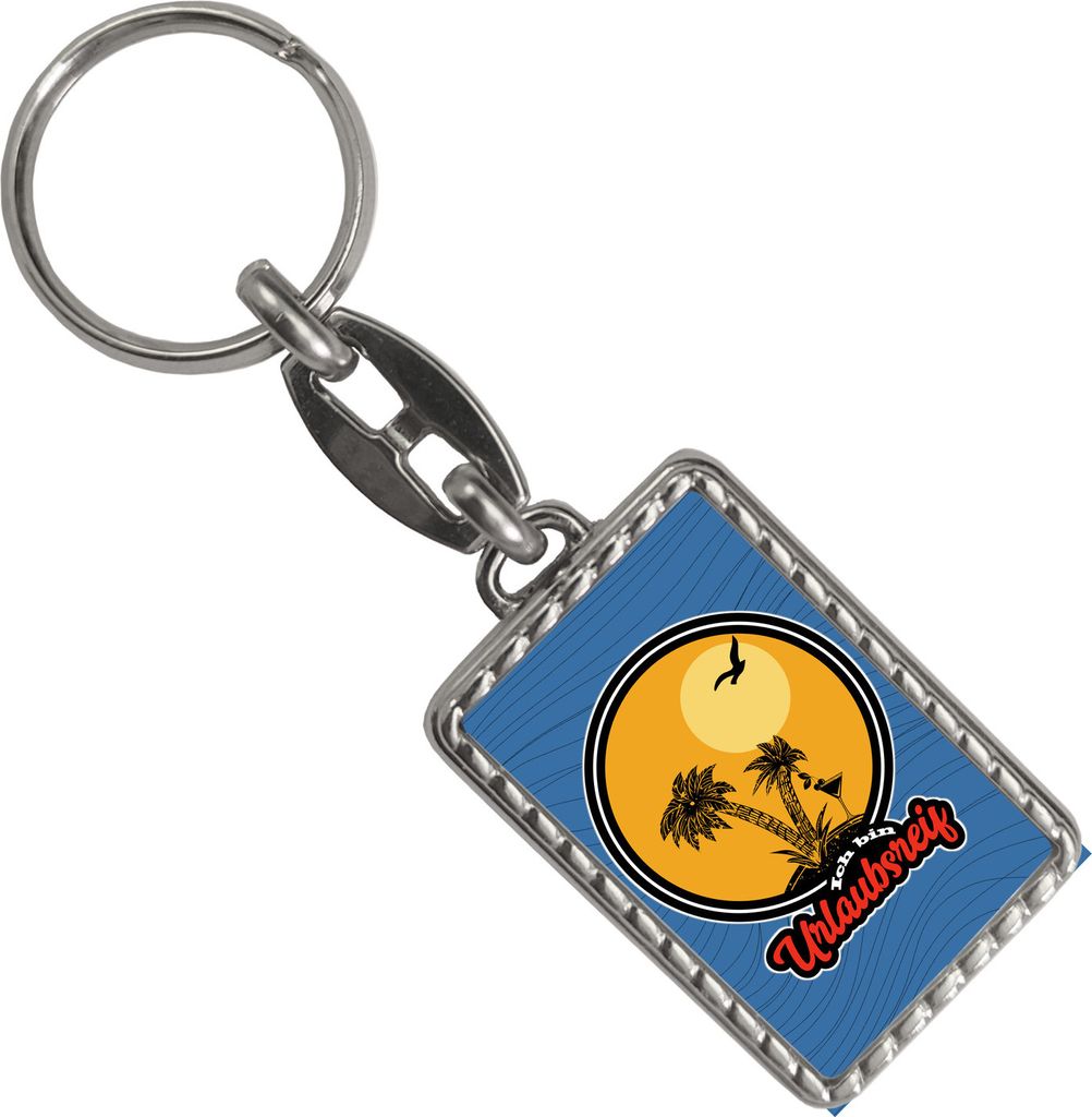 Ich bin Urlaubsreif Schlüsselanhänger mit Bordüre mit Palmen-Motiv