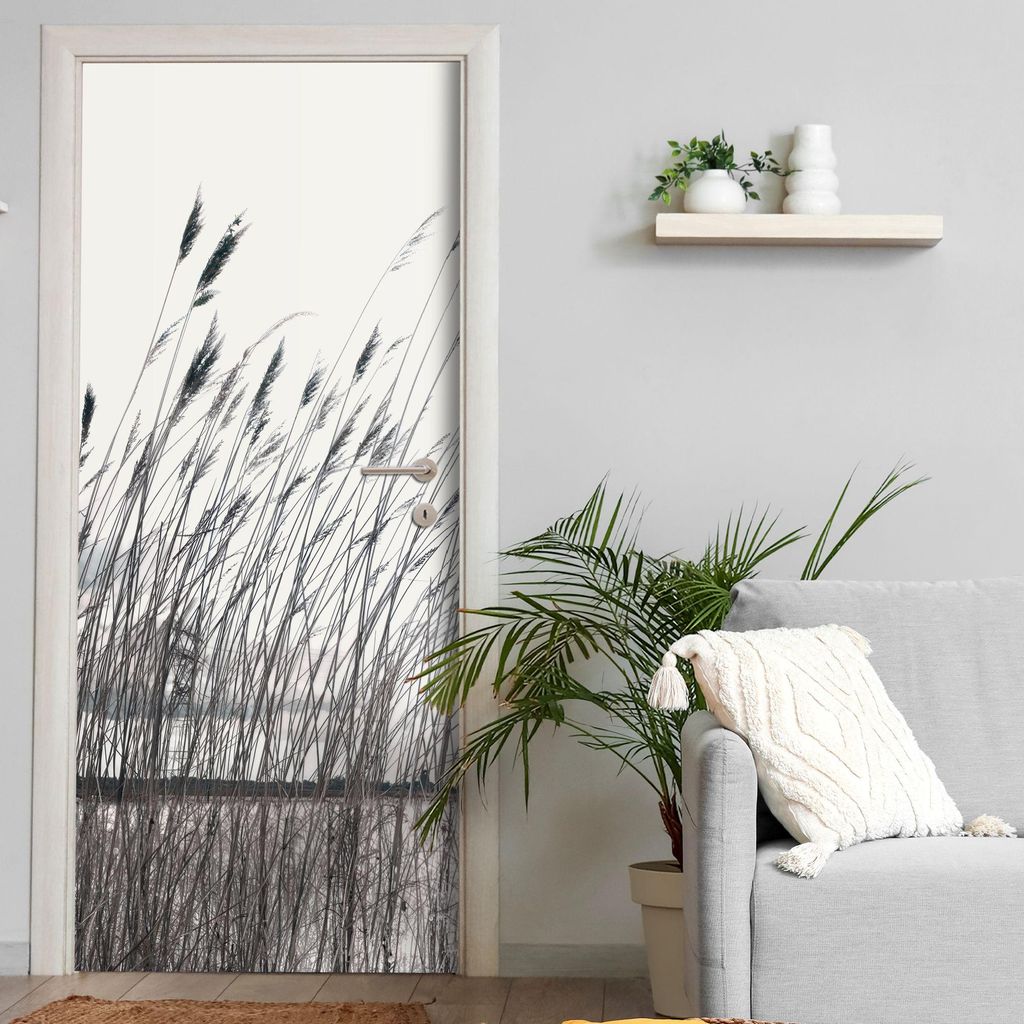 Türtapete selbstklebend | 200 x 90 cm See, Schilf, Natur | Tür Aufkleber Poster Türfolie | Einteilig | Wasserfest 3D Türaufkleber Klebefolie Wa...